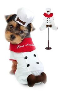 Chef Uniform Costume For Dogs "Bone Appetite" Red Scarf Cook 3D Bone Attached
