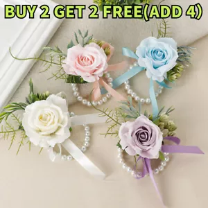 UK Bracelet Hand Flower Wrist Corsage Beautiful Bridesmaid Sisters Wedding Party - Picture 1 of 30
