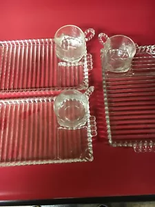 VTG Depression Clear glass Hazel Atlas Orchard Pattern Bead RIbs Cup & Tray set - Picture 1 of 12