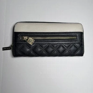 Anne Klein Quilted Zip-Around Wallet with Gold Charm Black & White - Picture 1 of 13