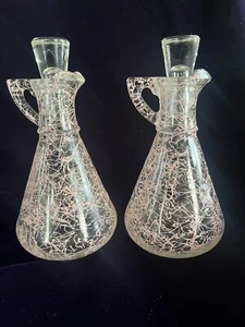 Rare 1950's Heisey Spider Web Pink Oil & Vinegar Bottles - Picture 1 of 6