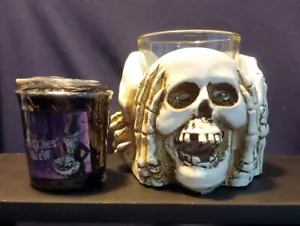 💀 2011 Yankee Candle Boney Bunch See Hear Speak No Evil Halloween Skull Votive - Picture 1 of 14