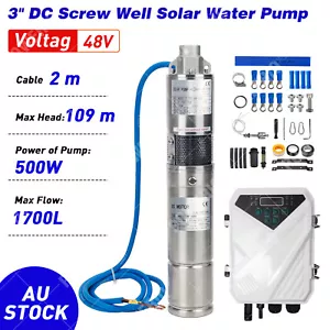 3" DC Screw Well Solar Water Pump 48V 500W Controller Submersible Pond 2m Cable - Picture 1 of 15