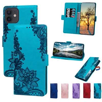For iPhone 14 15 13 12 16 Pro Max 7 Embossed Wallet Shockproof Leather Flip Case - Image 1 of 4