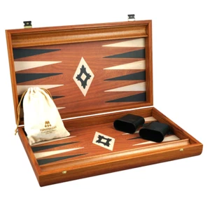 Juego de backgammon de caoba Manopoulos 23 pulgadas con estantes de almacenamiento - Imagen 1 de 6