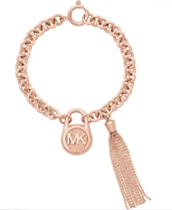 MICHAEL KORS Hamilton Rose Gold Chain Bracelet Padlock Tassel MKJ6820791 +MK BOX - Picture 1 of 4