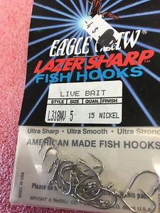 F7 Eagle Claw 5/0 Nickel Live Bait Hooks qty 15 lazer sharp fishing hook - Picture 1 of 1