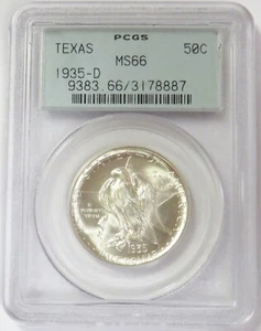 1935 D SILVER TEXAS 50c COMMEMORATIVE COIN PCGS MINT STATE 66 (BLAZING WHITE) - Picture 1 of 2
