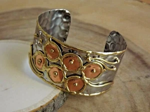 Welded Copper Brass Adjustable Cuff - Artisan Handcrafted Bracelet Happy Circles - Picture 1 of 3