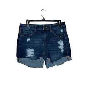 So Women's Denim Shorts Hi-Rise Distressed Cuffed Jean Mid Wash Blue Size 11/30