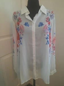 **** JESSICA GRAFF WHITE FLORAL DESIGN BLOUSE , MEDIUM **** - Picture 1 of 4