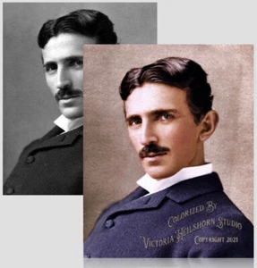 Colorized Photo Poster: Inventor & Electricity Pioneer Nikola Tesla - 6 Sizes! - Picture 1 of 7