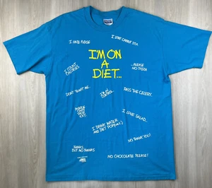 Vintage 80s Puffy Ink Paint I'm on a Diet Single Stitched T Shirt XL Funny Tee - Picture 1 of 8