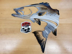 Trucha de mar metal arte de pared plasma corte decoración pez débil moteado - Imagen 1 de 2