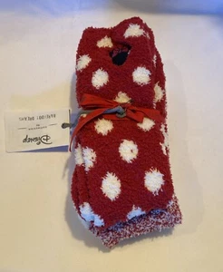 Disney Parks Barefoot Dreams Minnie Mouse Fuzzy Socks One Size Red/Cream Set - Picture 1 of 7