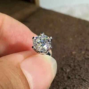 2Ct Lab Created Diamond Solitaire Men Single Stud Earring 14K White Gold Finish - Picture 1 of 3