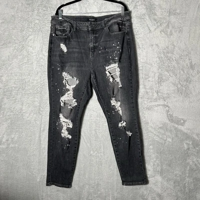 Judy Blue Boyfriend Fit Jeans Womens 20W Faded Black Distressed Splatter Stretch - Image 1 of 4