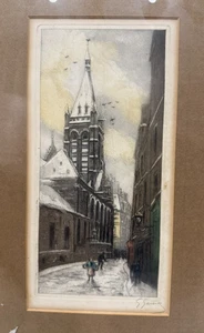 Pintura/Litografía Acuarela Catedral Francesa Original Firmada - 39cm - Imagen 1 de 11