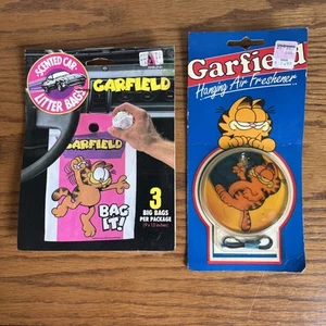 Vintage Garfield Car Accessories - Air Freshener and Scented Car Litter Bags NOS - Picture 1 of 2