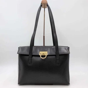 Salvatore Ferragamo Gancini Tote Bag Genuine Leather Dark Brown Pre-Owned Japan - Picture 1 of 12