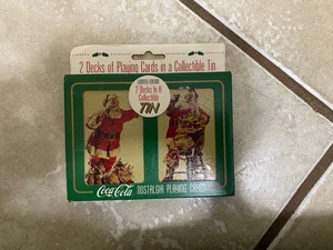 Vintage 1995 Coca-Cola Playing Card Decks In Tin Sealed Christmas Santa Clause - Picture 1 of 6
