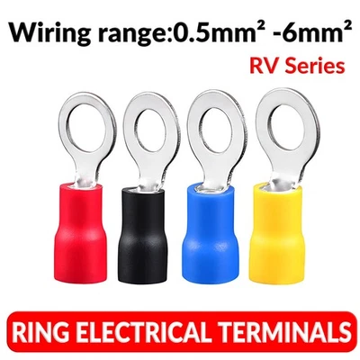 RING ELECTRICAL TERMINALS RED BLUE YELLOW WIRE CRIMP CONNECTORS INSULATED FEMALE - Image 1 of 4