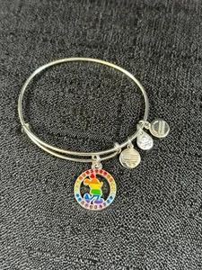 Disney Parks Alex Ani Bracelet Authentic LOVE Rainbow Pride Silver Bangle EUC - Picture 1 of 3