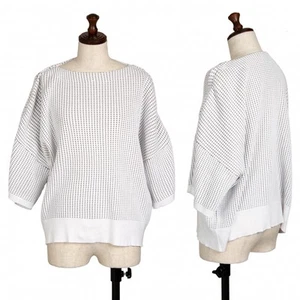 ISSEY MIYAKE Check Woven Off-Shoulder Knit Sweater Size 2(K-109370) - Picture 1 of 12