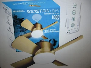Bell+Howell Socket Fan 15.7 in. LED Bright Light Bronze Ceiling Fan with Remote - Picture 1 of 4