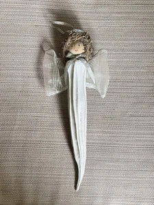 Ángel Okra seco vintage árbol de Navidad adorno cabeza madera cinta decoración navideña - Imagen 1 de 4