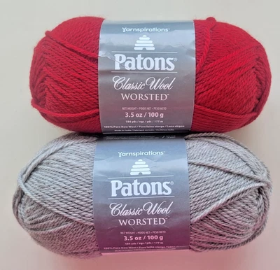 2 Skeins: Patons Classic 100% Wool Worsted Yarn: Bright Red & Natural Mix Gray - Image 1 of 4