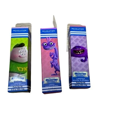 3- Makeup Revolution x Monsters University Lip Oil, Lip Gloss & Lipstick  SEALED - Image 1 of 4