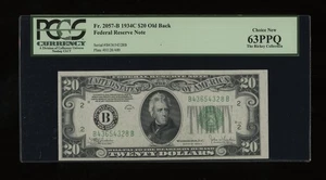 DBR 1934-C $20 FRN New York Old Back Fr. 2057-Bob PCGS 63 PPQ Serial B43654328B - Picture 1 of 2