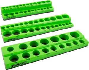 3pcs 1/2 3/8 1/4-inch Drive SAE Green Magnetic Socket Organizer Socket Holder - Picture 1 of 8
