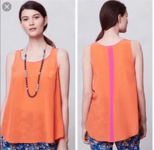 Anthropologie Maeve Women’s 4 Geo Back Swing Tank Top Pink Orange 100% Silk - Picture 1 of 4