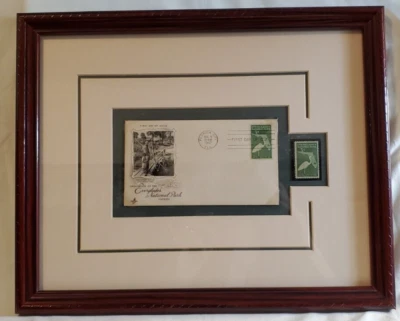 1947 #952 EVERGLADES NATIONAL PARK FDC W/ ART CRAFT SEMINOLE INDIAN + FRAMED - Image 1 of 3