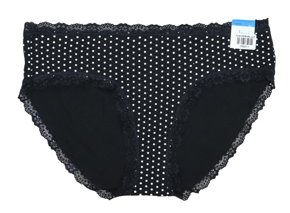 Jenni Cotton Lace Trim Hipster Panties Underwear Black Dotted Size XL
