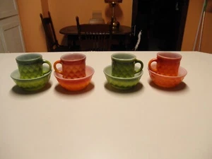 4 FIRE KING ANCHOR HOCKING 5" KIMBERLY DIAMOND BOWLS + coffee cups mugs - Picture 1 of 6