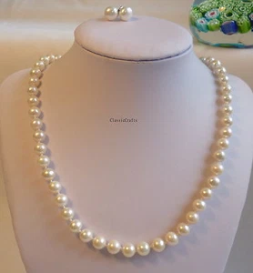Silver Genuine 7-8mm circle reshwater pearl necklace+earring white - Picture 1 of 2