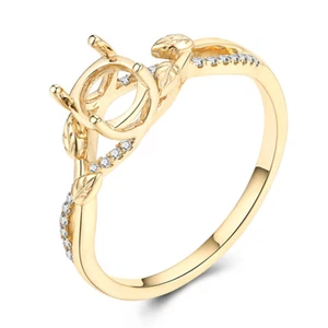 18k Yellow Gold Semi Mount Round 4.5mm To 6.2mm Natural Si/h Diamonds Fine Ring - Picture 1 of 9