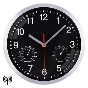 Funkuhr Lautlos Wanduhr Ohne Tickgeräusche Funkwanduhr mit Thermometer 25 cm - Bild 1 von 20