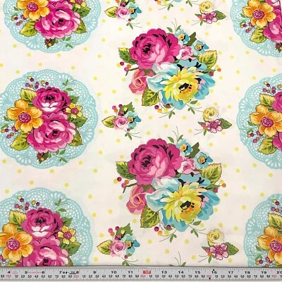 Summer Soiree Nosegay Paula Prass Michael Miller White Cotton Fabric 3 Yards - Image 1 of 2