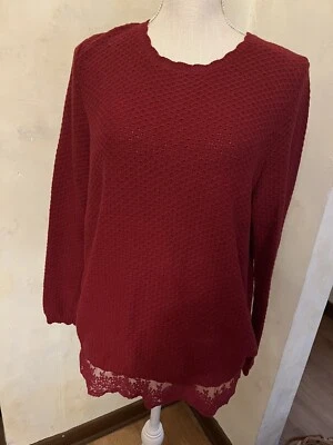 Suéter Granny Core Talla M Alya Borgoña Encaje Parte Inferior Botón Espalda De Colección Foto 1 de 4