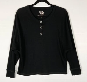 Chaser Anthropologie Top Womens Sz Small Black Ribbed Henley Long Sleeves - Picture 1 of 7