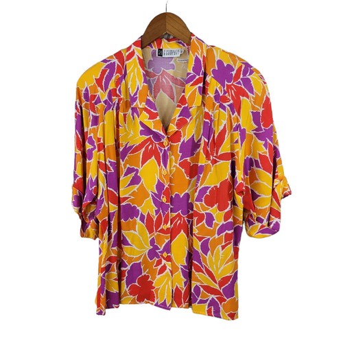 PALM ANGELS Giacca top camicia blazer cappotto floreale vintage anni 80 taglia 14 viola tropicale brillante