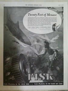 1938 Fisk tires twenty feet of Menace man swimming knife shark ad - Picture 1 of 1
