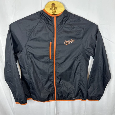 Majestic Baltimore Orioles Windbreaker Mens M Black Zip Up Dry Base MLB Zipper Cover