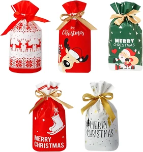 50 Pcs Christmas Candy Treat Bags,Goodies Plastic Drawstring Gift Bags Merry Chr - Picture 1 of 12