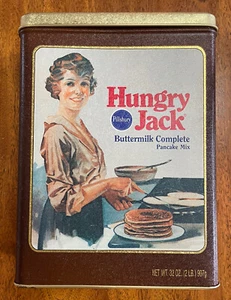 Vintage 1980's Pillsbury Hungry Jack Buttermilk Pancake Mix 32 oz Tin Canister - Picture 1 of 7