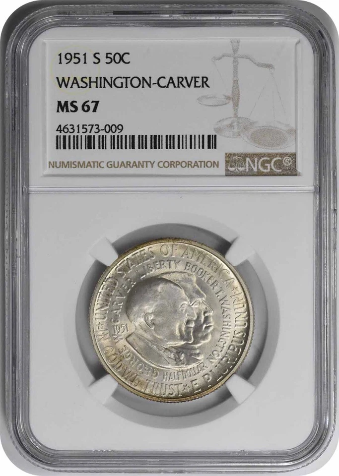 W. Carver Commemorative Silver Half Dollar 1951-S MS67 NGC - Image 1 of 4